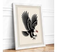 Bold Eagle in Black Minimalist Framed Wall Art Print A3 (42×29.7cm) White, Wall Decor for Living Room, Bedroom, Office & Home, Ready to Hang, Art Gift