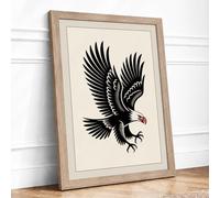 Bold Eagle in Black Minimalist Framed Wall Art Print A4 (29.7×21cm) Oak, Wall Decor for Living Room, Bedroom, Office & Home, Ready to Hang, Art Gift