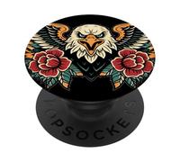 Bold Eagle with Roses Traditional Tattoo Style PopSockets Adhesive PopGrip