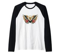 Bold Eagle with Roses Traditional Tattoo Style Raglan Baseball Tee
