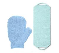 Bold Exfoliating Gloves Back Scrubber Set, Exfoliating Shower Towel Body Scrubber for Deep Cleansing, Wash Gloves to Remove Dead Skin Exfoliator for Men & Women (Blue)