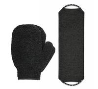 Bold Exfoliating Gloves Back Scrubber Set, Exfoliating Shower Towel Body Scrubber for Deep Cleansing, Wash Gloves to Remove Dead Skin Exfoliator for Men & Women (Black)