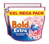 Bold EXTRA PODS® Washing Liquid Laundry Detergent Capsules 104 Washes (52 x 2), Cherry Blossom & Rose Water, Extra Stain And Odour Removal, With Built-In Lenor Softener
