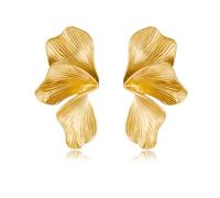 Bold Floral Statement Stud Earrings for Women - Large Gold Plated Leaf Design Earrings Chunky Stud Earrings Hypoallergenic Lightweight Fashion Jewelry Elegant Gift for Her
