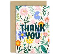 Bold Flower Thank You Cards for Her - Female Friend Thank You Card - Pastel Colour Floral Artwork Thank You Card for Friend - Just Because | Blank Inside