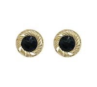 Bold Gold-Tone Twisted Rope Round Statement Earrings with Black Resin Center Oversized Retro-Chic Dangle Earrings for Women