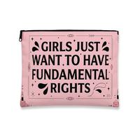Bold Graphic Makeup Bag, Feminist Statement Cosmetic Travel Pouch for Women, Portable Canvas Zipper Organizer, Everyday Use, Peach, 7x9 Inch, Rights