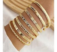 Bold hexagram pattern, twisted cable detail, 7-piece set, adjustable open cuff, lightweight alloy build(HS941)