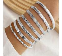 Bold hexagram pattern, twisted cable detail, 7-piece set, adjustable open cuff, lightweight alloy build(HS941-2)