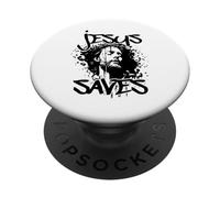Bold Jesus Saves Christ Christian Street Wear Graphic Tee PopSockets Adhesive PopGrip