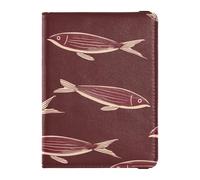 Bold Line Animal Fish Maroon Leather Passport Holder Passport Case Travel Documents Wallet Waterproof