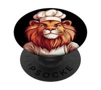 Bold Lion Wearing a Cook Hat for a Culinary Vibe PopSockets Adhesive PopGrip