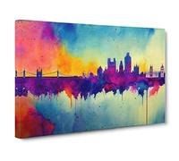 Bold London Skyline Watercolour Vol.1 Canvas Print | Gallery Wrapped 30mm Frame Wall Art | 30x20 inches | Ready to Hang | Abstract Cityscape Picture | Living Room Bedroom Lounge Office