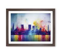 Bold London Skyline Watercolour Vol.2 Abstract Framed Print | A2 Walnut Framed Wall Art | Ready to Hang | Abstract Cityscape Picture | Living Room Bedroom Lounge Office