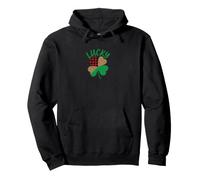Bold LUCKY Shamrock Plaid Leopard Print Distressed Style Pullover Hoodie