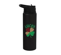 Bold Lucky Shamrock Plaid Leopard Print Distressed Style Stainless Steel Insulated Water Bottle