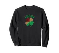 Bold LUCKY Shamrock Plaid Leopard Print Distressed Style Sweatshirt
