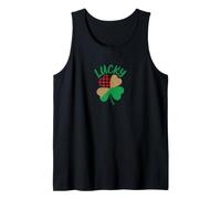 Bold Lucky Shamrock Plaid Leopard Print Distressed Style Tank Top