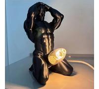 Bold Male Figure Table Lamp, Artistic Muscle Man Sculpture Night Light, Modern Resin Bodybuilder Desk Lamp for Home Decor