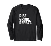 Bold Minimalist Typography, Rise. Grind. Repeat. Long Sleeve T-Shirt