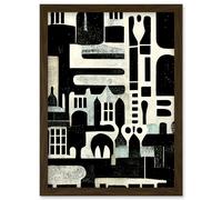 Bold Monochrome Modern Vintage Abstract Geometric Black White Cream Grey Artwork Framed Wall Art Print A4 Artery8 Brown One Size