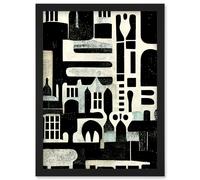 Bold Monochrome Modern Vintage Abstract Geometric Black White Cream Grey Artwork Framed Wall Art Print A4 Artery8 Black One Size