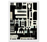 Bold Monochrome Modern Vintage Abstract Geometric Black White Cream Grey Artwork Framed Wall Art Print A4 Artery8 White One Size