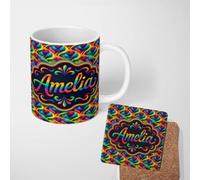 Bold Multicolour Abstract Ceramic Mug Large Handle Personalised Custom Name | 11oz Printed Design, Multiple Options, Everyday Drinkware, Vibrant Colour Print, Gift