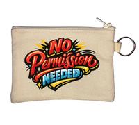 Bold No Permission Needed Design Key Chain Coin Purse Beige