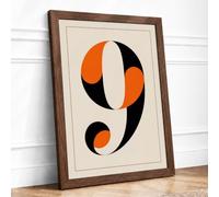 Bold Number Nine Geometric Framed Wall Art Print A1 (84.1×59.4cm) Walnut, Wall Decor for Living Room, Bedroom, Office & Home, Ready to Hang, Art Gift