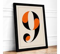 Bold Number Nine Geometric Framed Wall Art Print A2 (59.4×42cm) Black, Wall Decor for Living Room, Bedroom, Office & Home, Ready to Hang, Art Gift