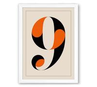 Bold Number Nine Geometric Framed Wall Art Print A2 (59.4×42cm) White, Wall Decor for Living Room, Bedroom, Office & Home, Ready to Hang, Art Gift