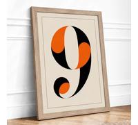Bold Number Nine Geometric Framed Wall Art Print A4 (29.7×21cm) Oak, Wall Decor for Living Room, Bedroom, Office & Home, Ready to Hang, Art Gift