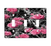 Bold Peach Floral Light Switch Cover Plates/Outlet Covers, Elegant Peony Design for Home Decor, Thermoplastic Wall Plates, Standard Size Triple Toggle