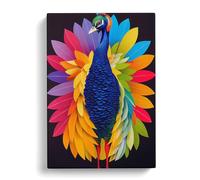 Bold Peacock Art No.4 Canvas Print | Gallery Wrapped 30mm Frame Wall Art | 30x20 inches | Ready to Hang | Modern Still Life Picture | Living Room Bedroom Lounge Office