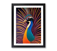 Bold Peacock Art No.7 Framed Print | A4 Black Framed Wall Art | Ready to Hang | Modern Animal Picture | Living Room Bedroom Lounge Office