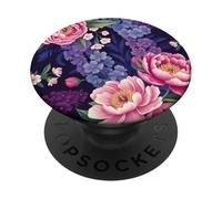 Bold Peony and Delphinium Flower Print in Pink and Blue PopSockets Adhesive PopGrip