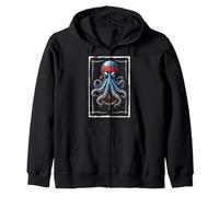 Bold Pirate Octopus with Ship's Wheel Zip Hoodie