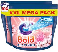 Bold Platinum PODS® Washing Liquid Laundry Detergent Capsules 104 Washes (52x2), Cherry Blossom & Rose Water, Extra Stain Femoval, With Built-In Lenor Softener