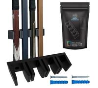 Bold Print Labs Hockey Stick Holder Wall Mount, Holds 4 Sticks - Vertical Ice Hockey Rack and Garage Storage Organizer, Fits Senior Size, Mounting Hardware Included, Black