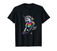 Bold Rainbow Unicorn Playing Field Hockey Pride T-Shirt