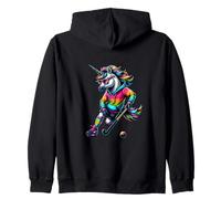 Bold Rainbow Unicorn Playing Field Hockey Pride Zip Hoodie