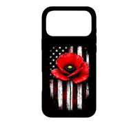 Bold Red Poppy Flower on Distressed American Flag Case for iPhone 17 Pro Max