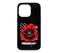 Bold Red Poppy Flower with American Flag Background Case for iPhone 13 Pro