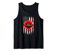 Bold Red Poppy Flower with American Flag Background Tank Top