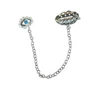 Bold Statement Demonic Eye Peasecod Brooch Gold or Silver Lapel Pin Jewelry with Heavy Chain Design Vintage Devil ' s Eye Brooch