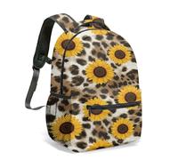Bold Sunflower Leopard Print Backpack 16 Inch Vibrant Abstract Floral Design 360 Full Coverage Travel Rucksack Daypack (01)