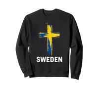 Bold Sweden Cross in Blue and Yellow Brush Stroke Sweatshirt
