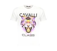 Bold Tiger Print Short Sleeve Tee, male, Cavalli Class, T-Shirts, White, 2XL, Tops 2XL