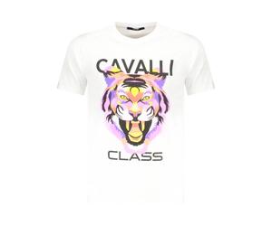 Bold Tiger Print Short Sleeve Tee, male, Cavalli Class, T-Shirts, White, XL, Tops XL